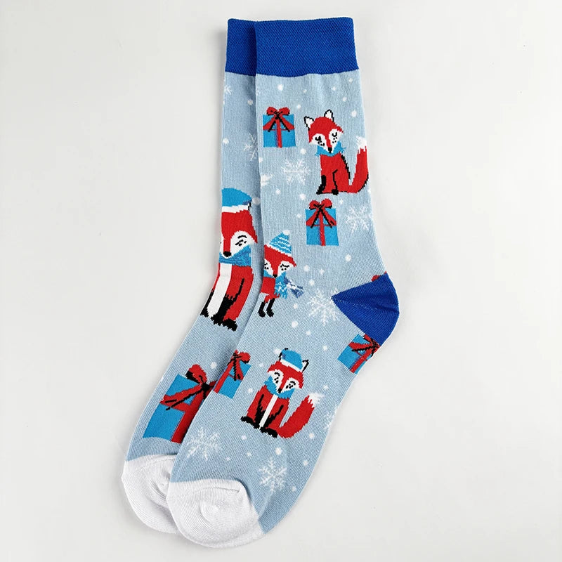 Cotton Blend Mid Calf Fox Pattern Casual Socks - 6