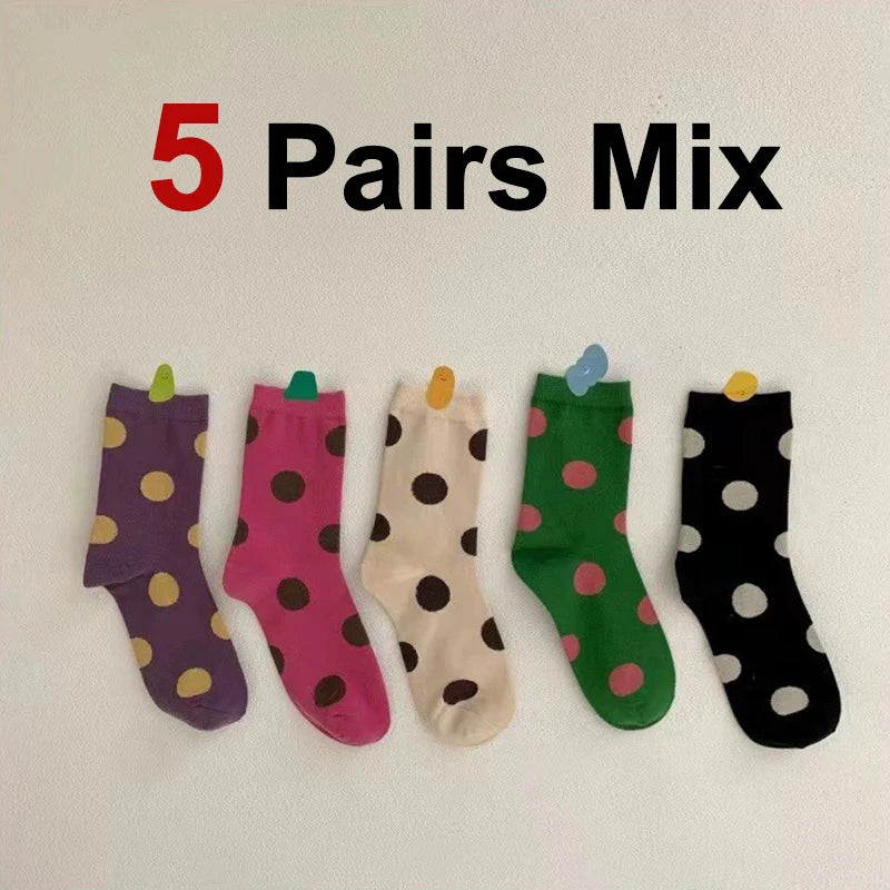 Polyester Elastane Polka Dot Mid Tube Casual Socks