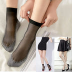 Thin Nylon Lace Transparent Socks Women Breathable Non Slip Cotton Bottom