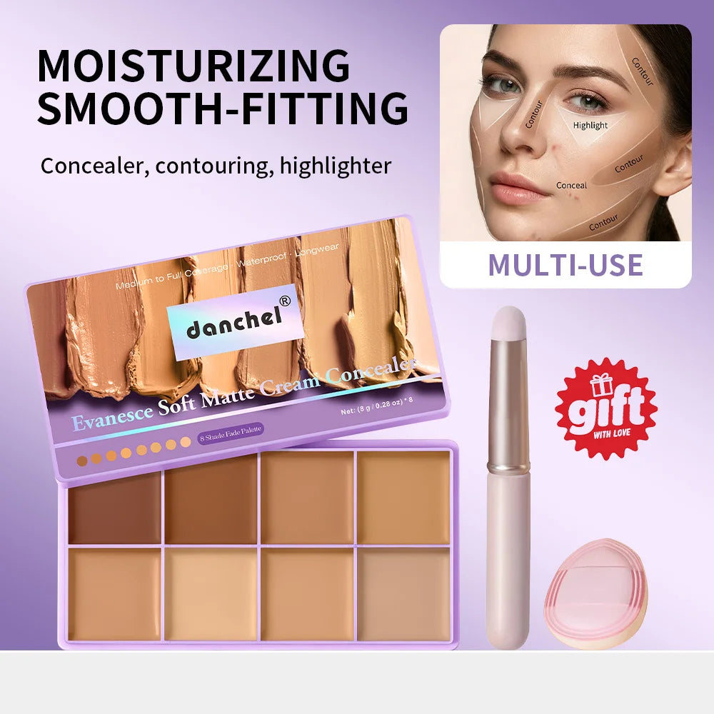 8 Shade Cream Concealer Palette and Contour Kit