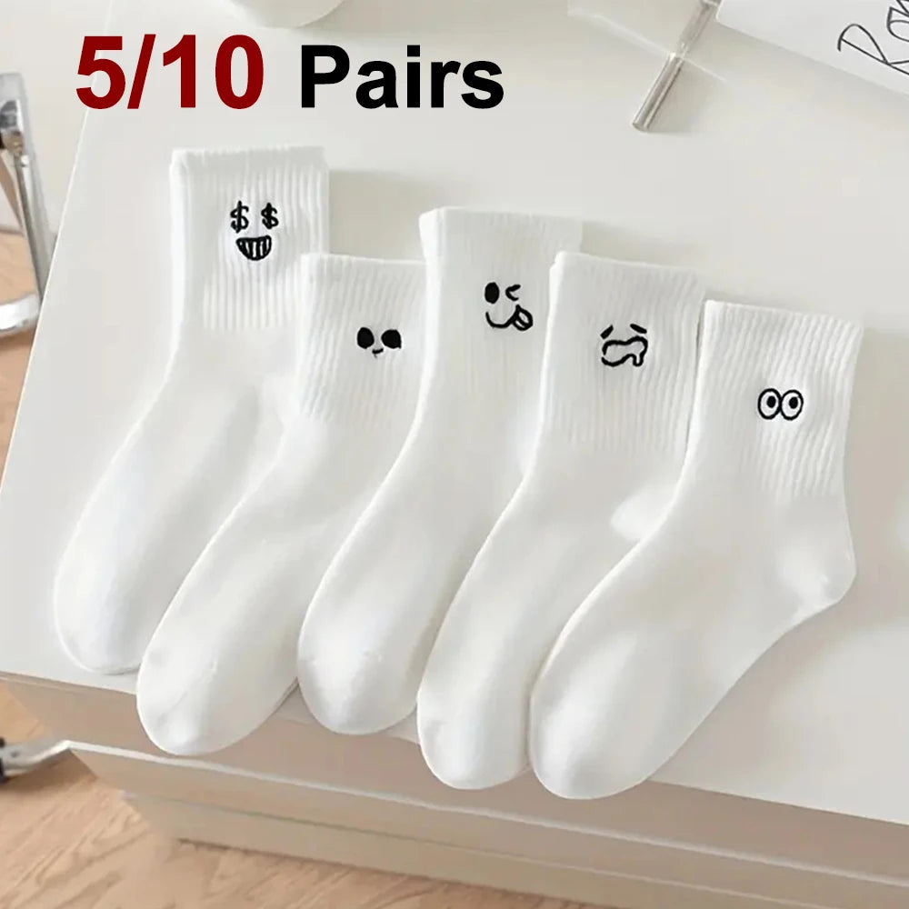 Polyester Blend Cartoon Expression Mid Tube Socks