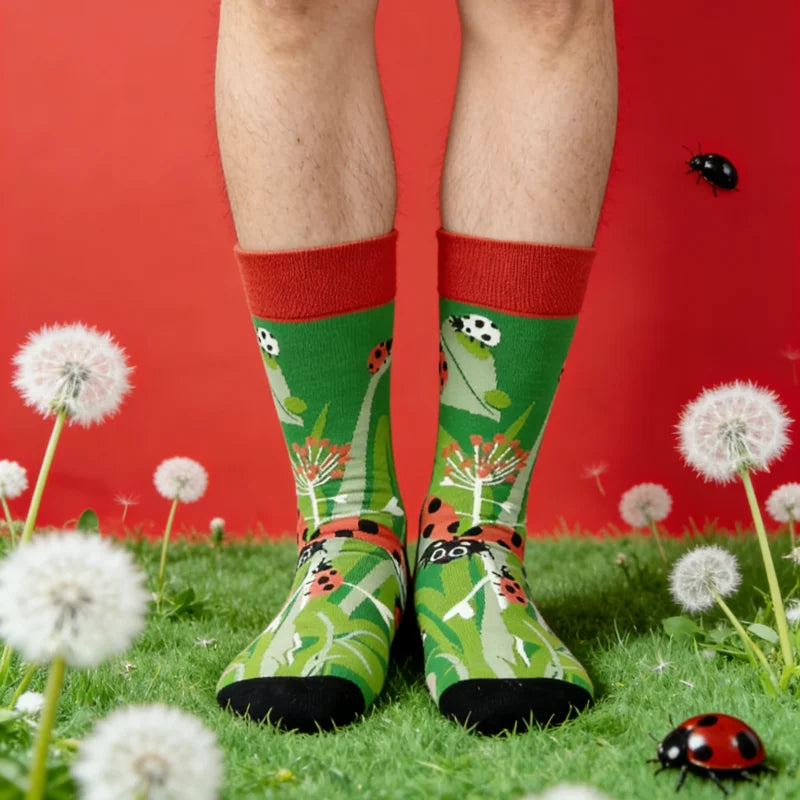Cotton Blend Insect Pattern Crew Socks
