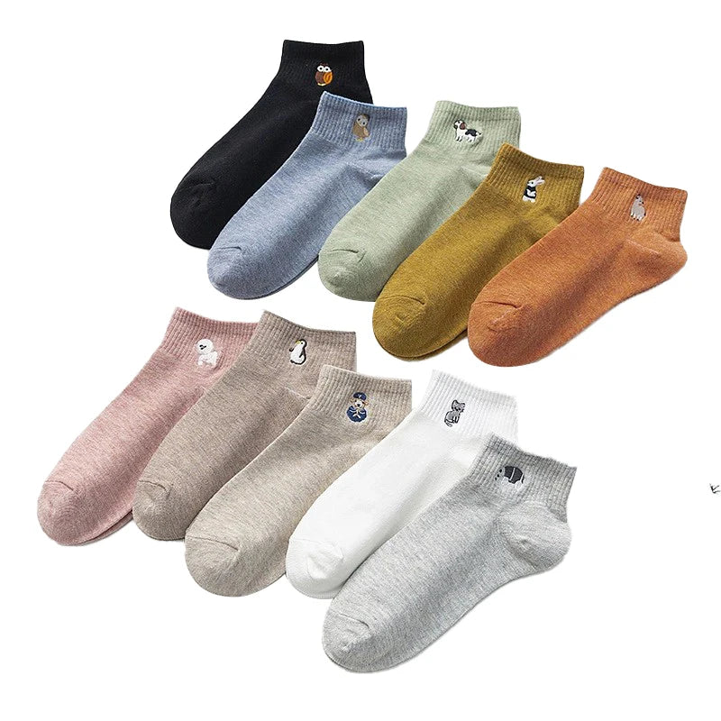 Cotton Embroidered Cartoon Low Tube Socks