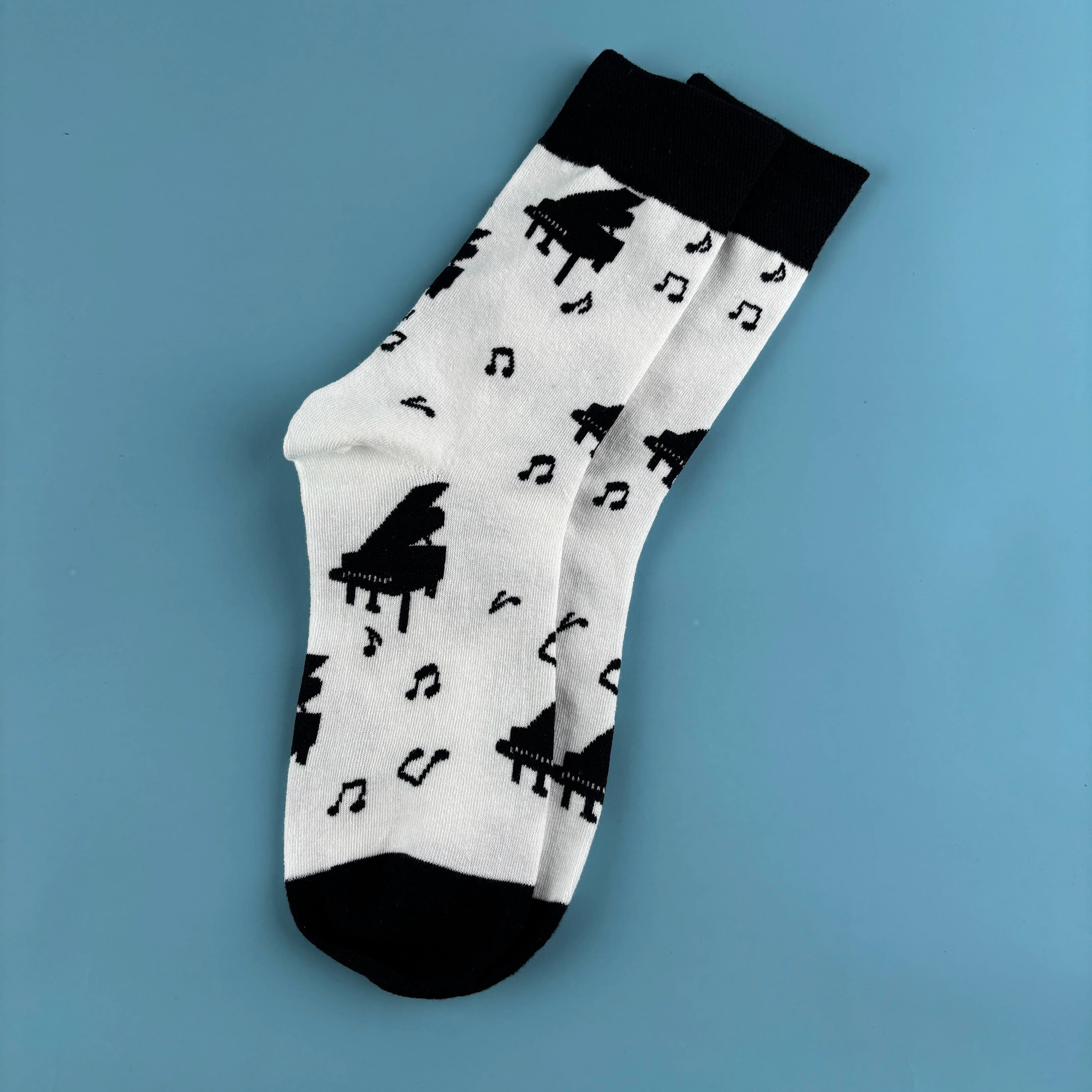 Cotton Blend Music Print Crew Socks - 2