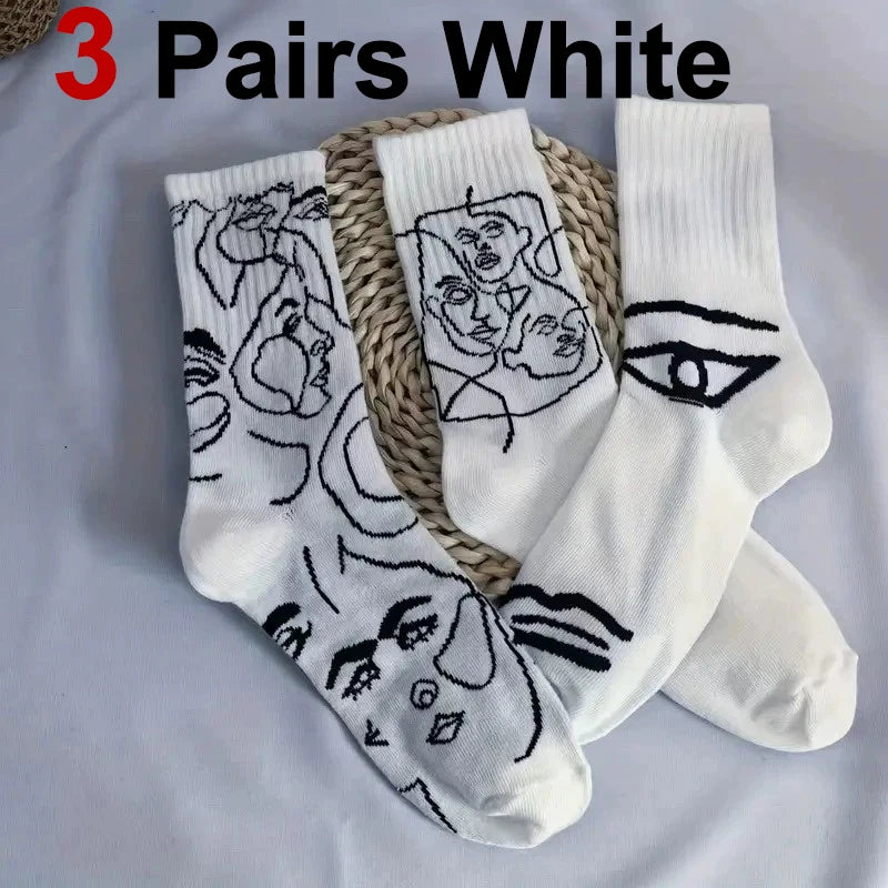 Cotton Blend Abstract Graphic Crew Socks