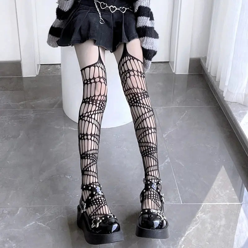 Nylon Fishnet Suspender Pantyhose Geometric Pattern Tights
