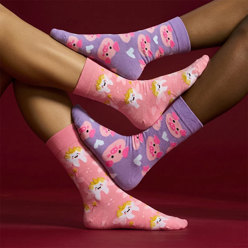 Polyester Elastane Cartoon Crew Socks