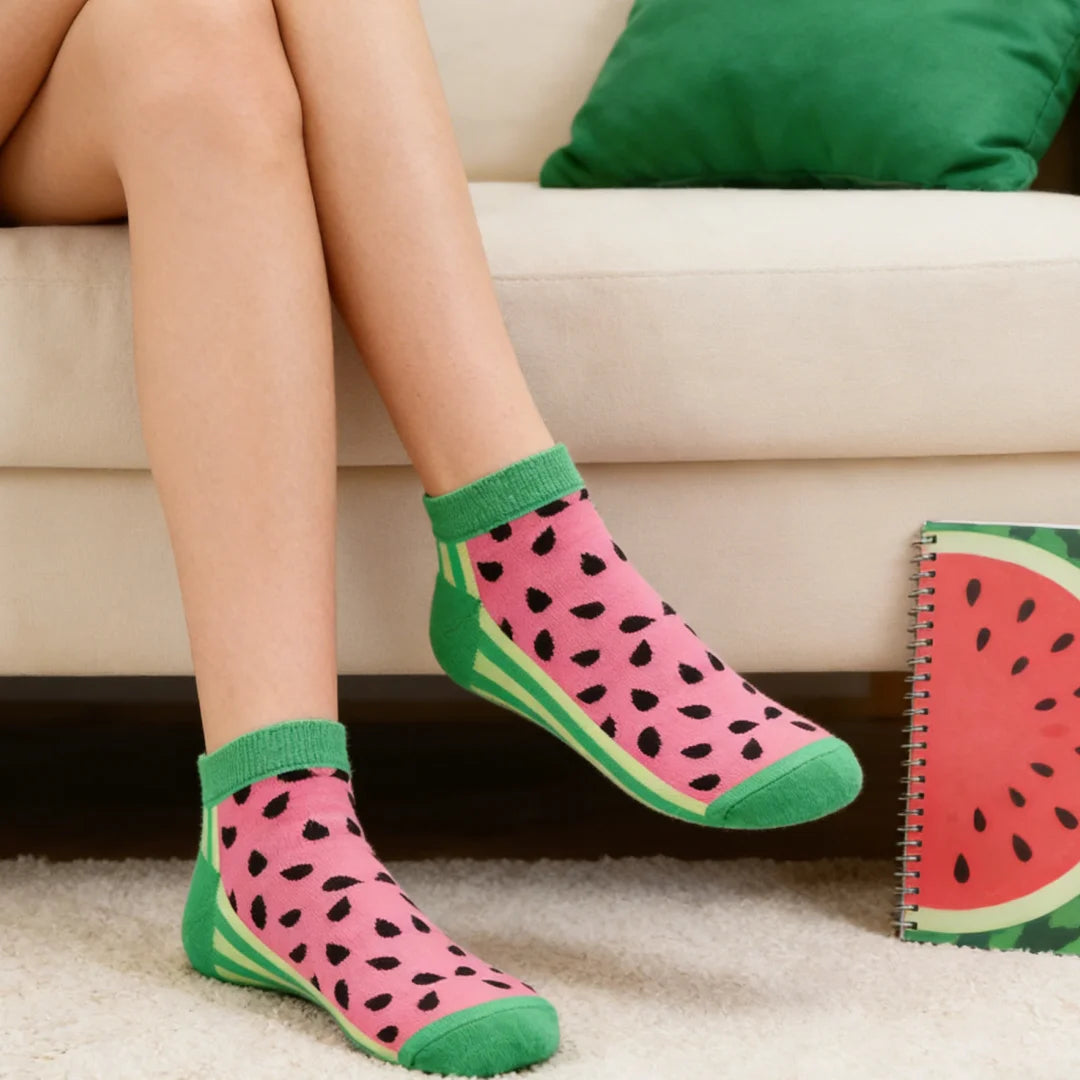 Cotton Blend Watermelon Print Casual Socks - 5