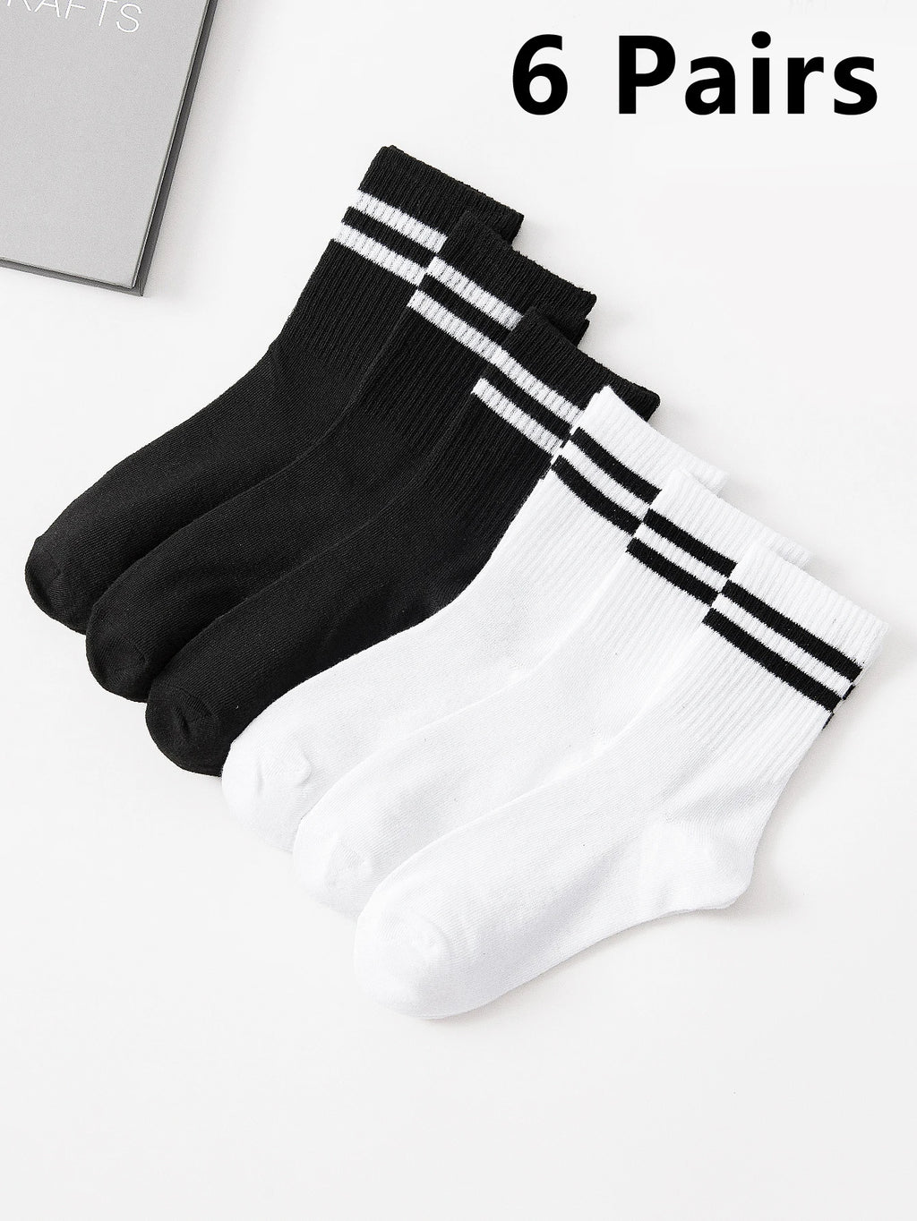 6 Pairs Polyester Elastane Crew Socks For Men