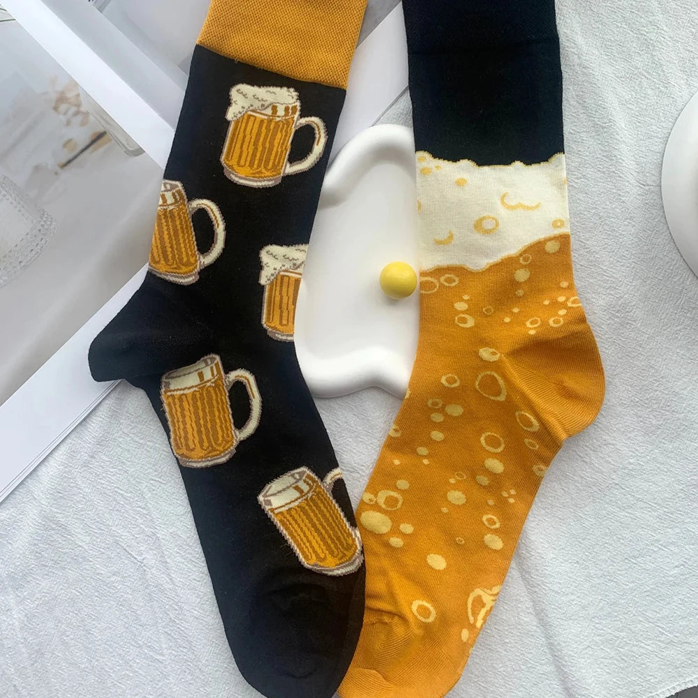 Cotton Blend Beer Pattern Crew Socks - 4