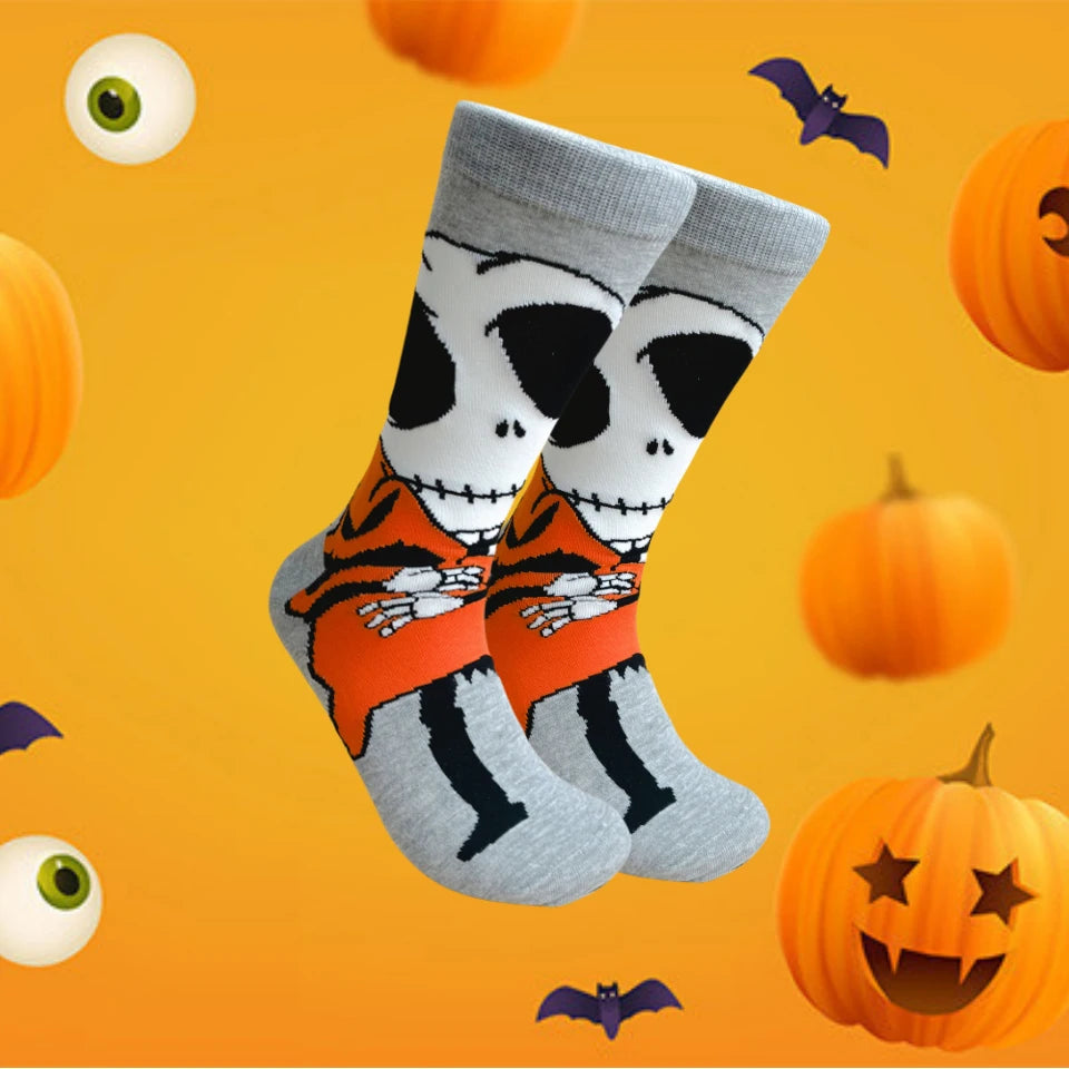 Halloween Skull Print Unisex Knit Mid Calf Socks - 1