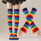 Striped Polyester Thigh High Socks and Arm Warmer Set