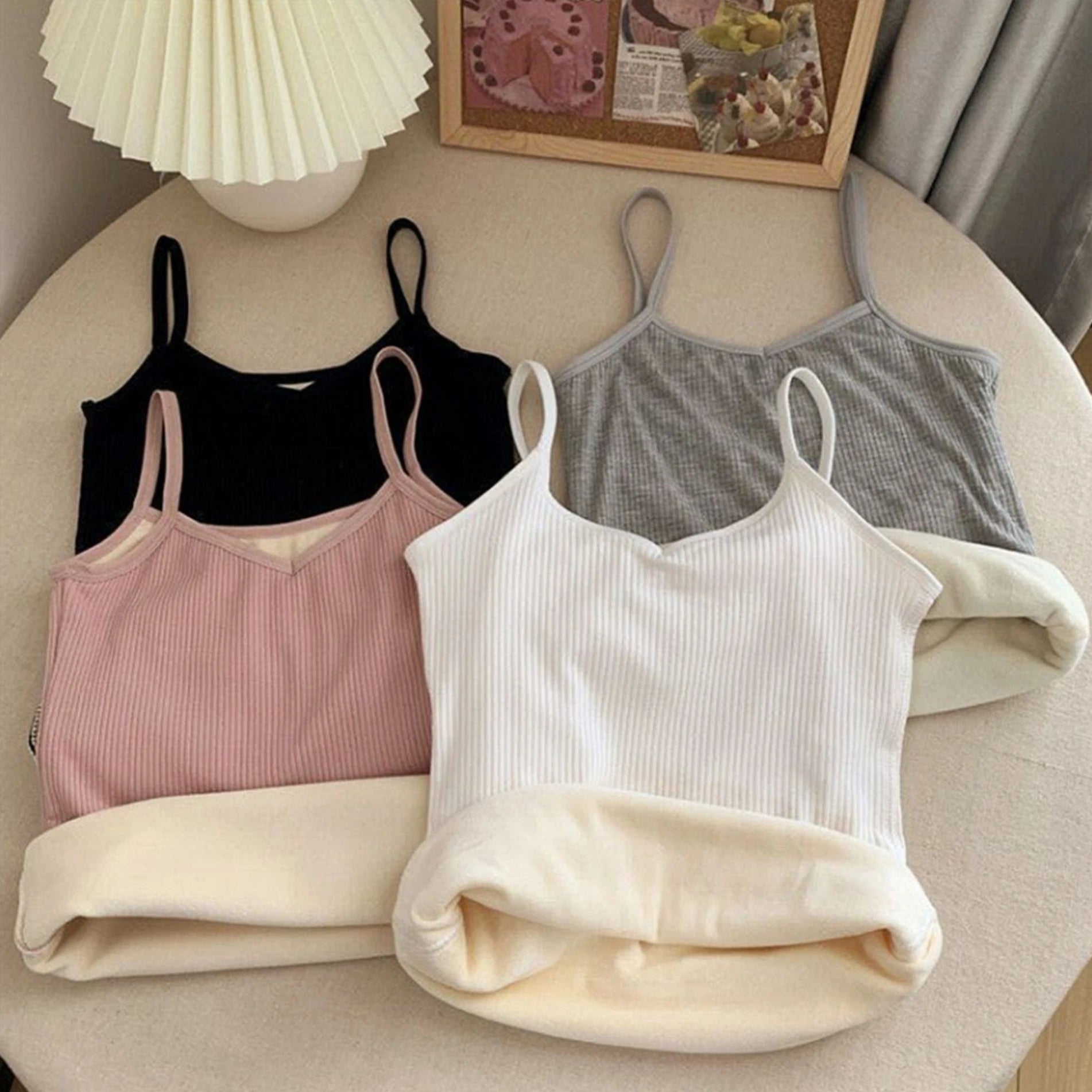 Nylon Fleece Lined Thermal Camisole Tank Top - 13