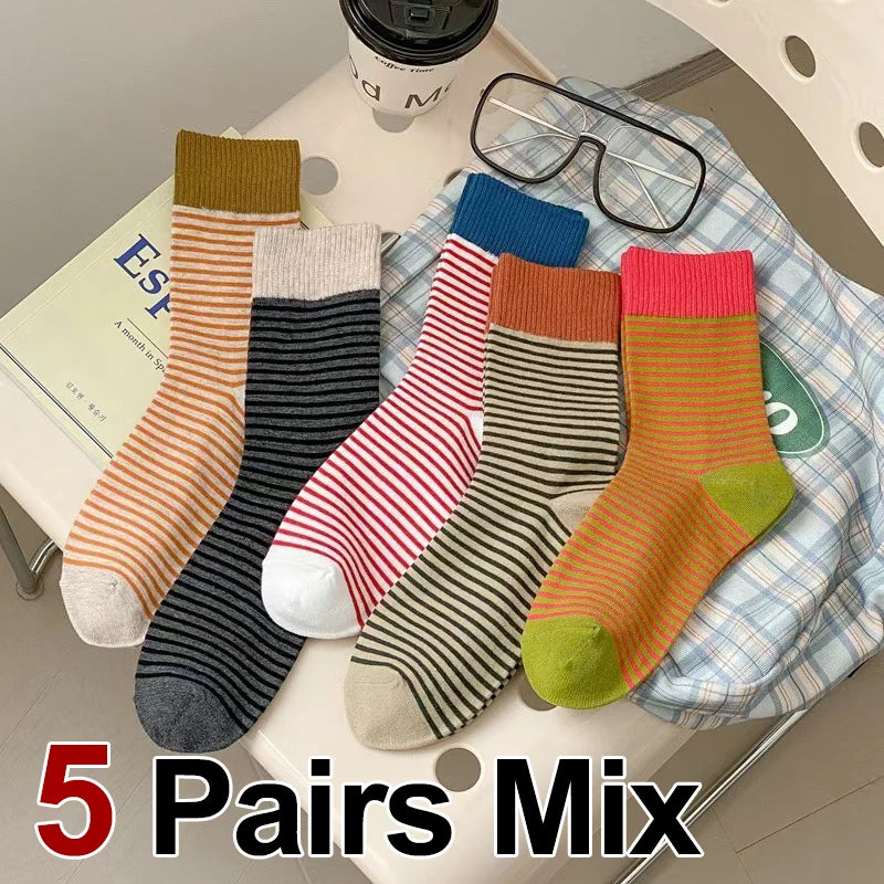 Striped Polyester Elastane Crew Socks Women
