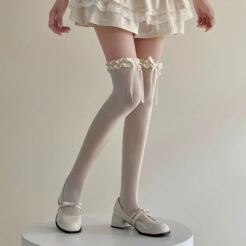 Polyester Spandex Lolita Bow Knee High Socks - 18
