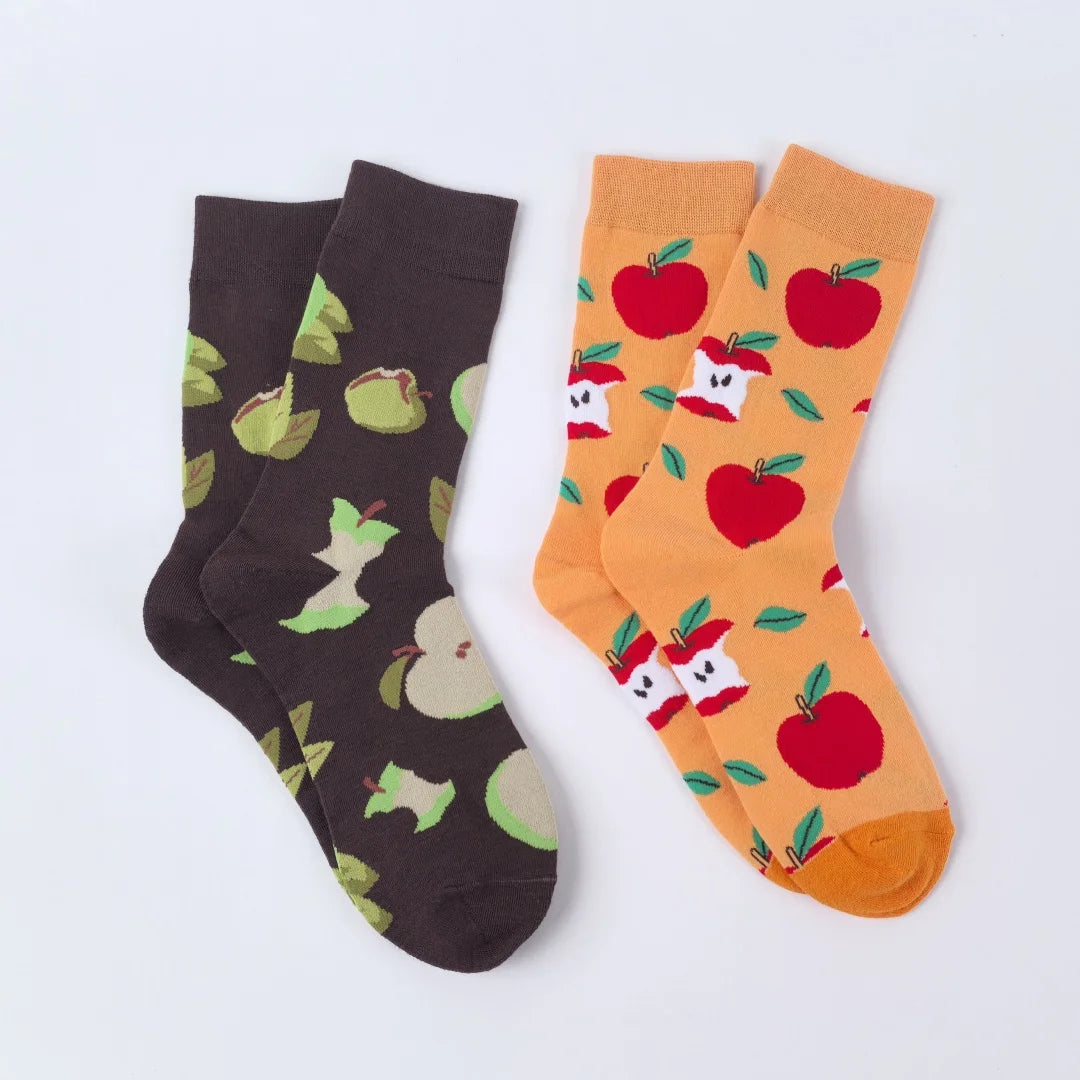 Cotton Blend Apple Print Mid Calf Casual Socks - 1