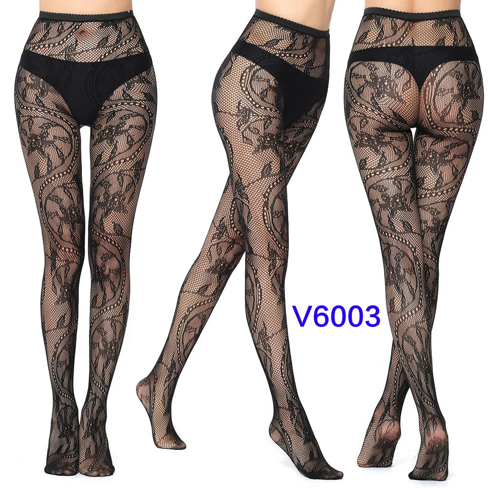Nylon Spandex Jacquard Patterned Fishnet Pantyhose Tights