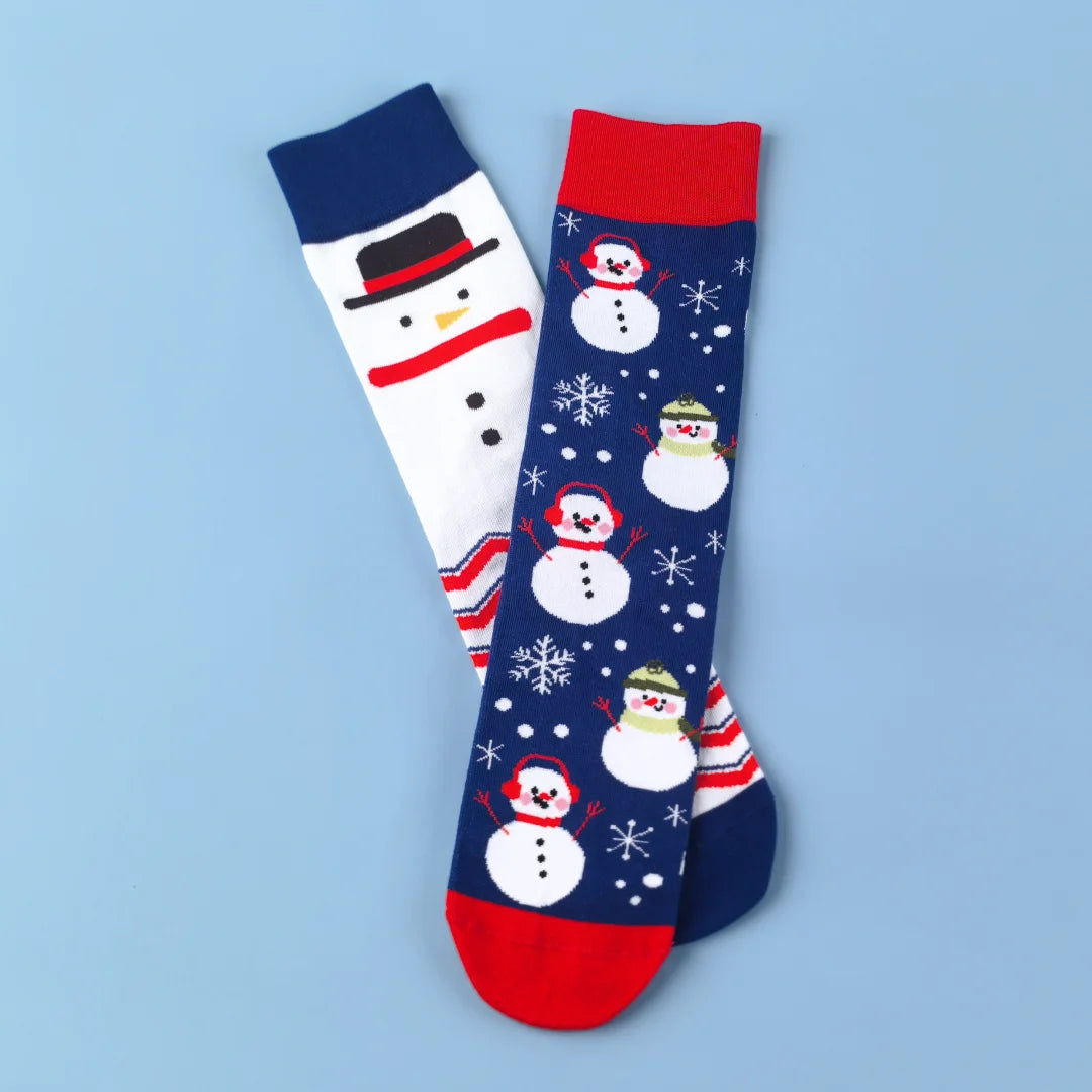 Cotton Blend Snowman Pattern Mid Calf Socks
