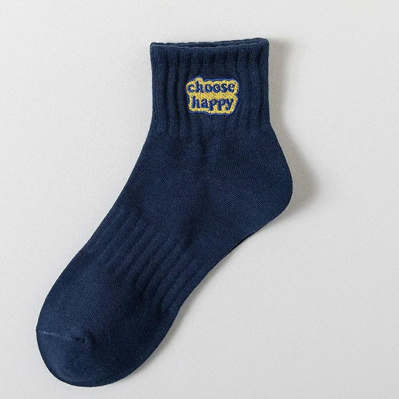 Polyester Blend Printed Letter Casual Crew Socks - 12
