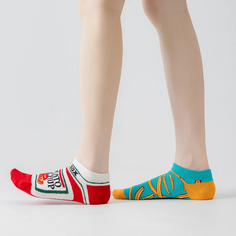 Cotton Blend French Fry and Ketchup Print Unisex Ankle Socks - 6