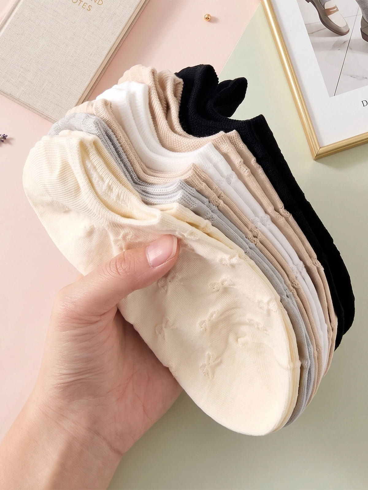 Polyester Elastane Low Cut Ankle Socks For Women 5 Pairs