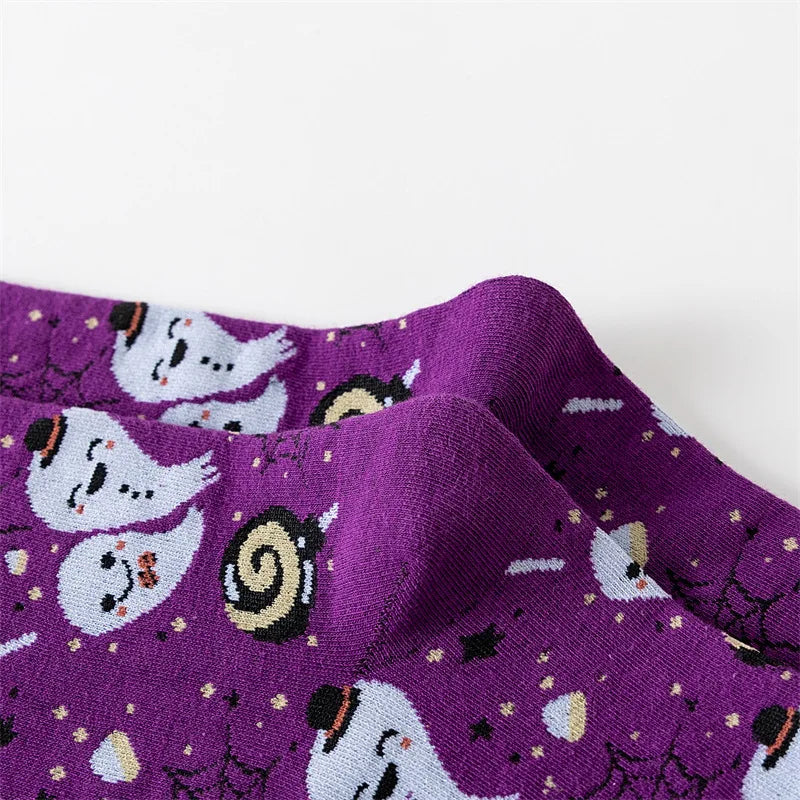 Cotton Blend Halloween Pattern Mid Calf Socks 3 Pair Set - 10