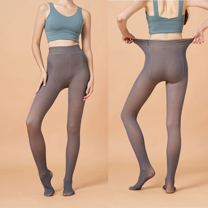 Thermal Fleece Lined Translucent Tights for Women - 6