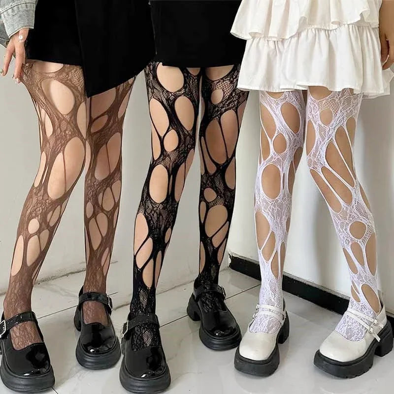 Distressed Nylon Fishnet Stockings for Women