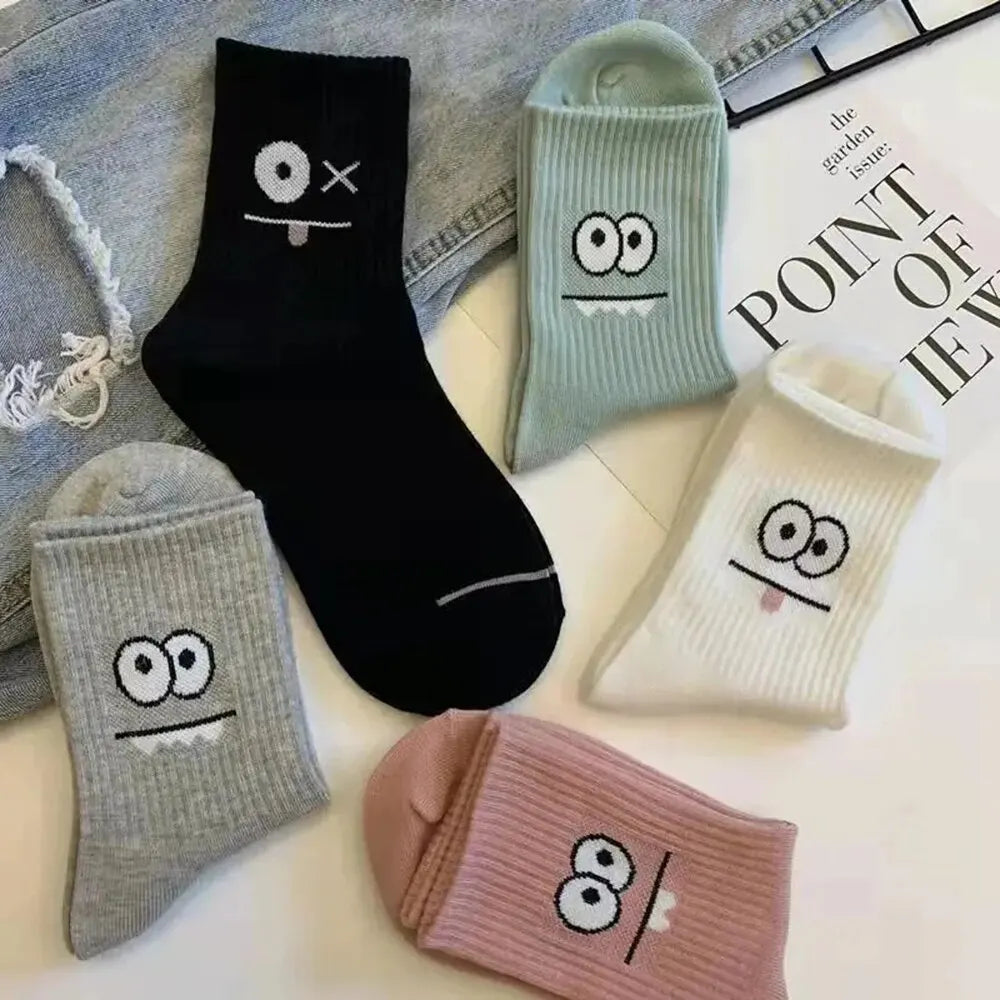 Polyester Blend Cartoon Expression Mid Tube Casual Socks 5 Pack - 1