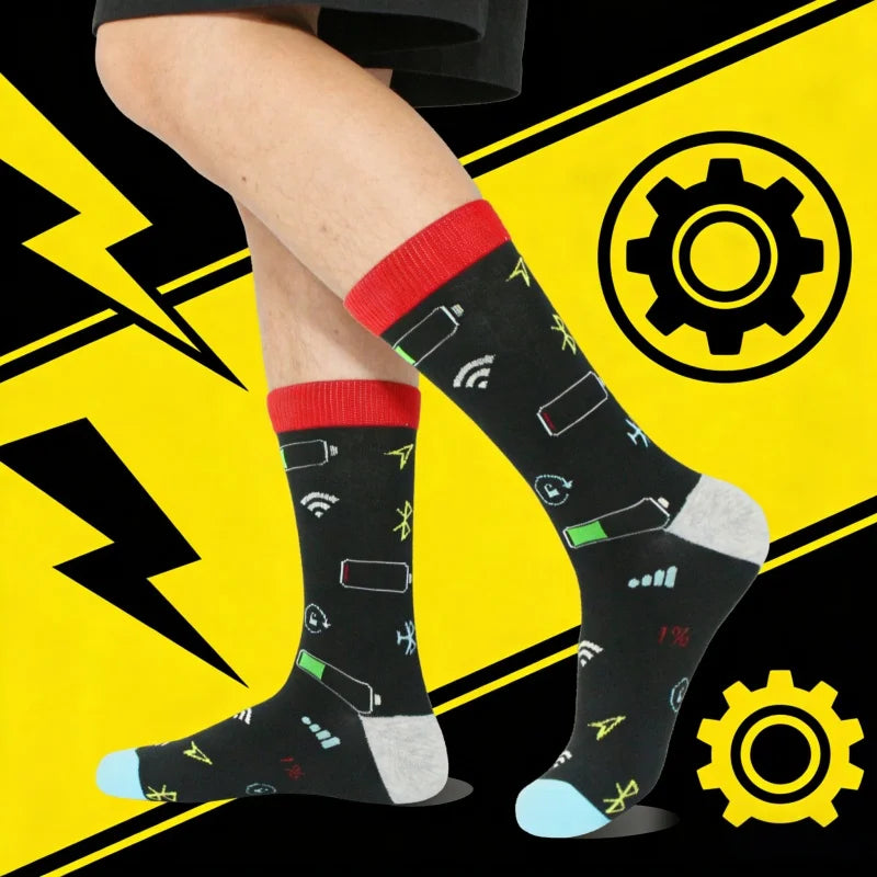 Polyester Elastane Tech Symbol Pattern Crew Socks - 2