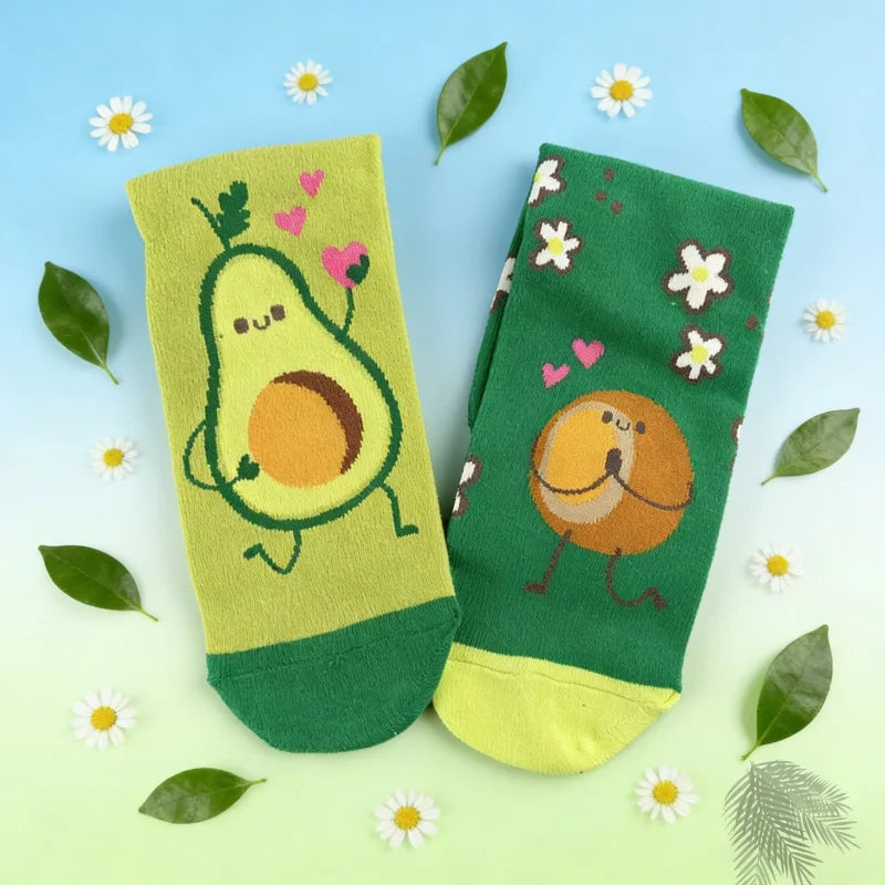 Cotton Blend Avocado Print Mid Calf Casual Socks - 1