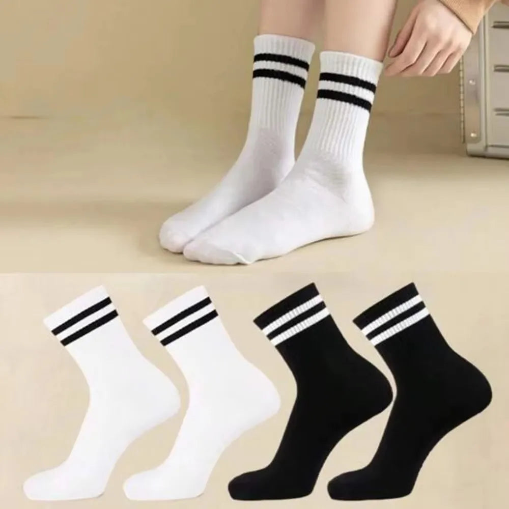 Polyester Elastane Striped Mid Length Casual Socks