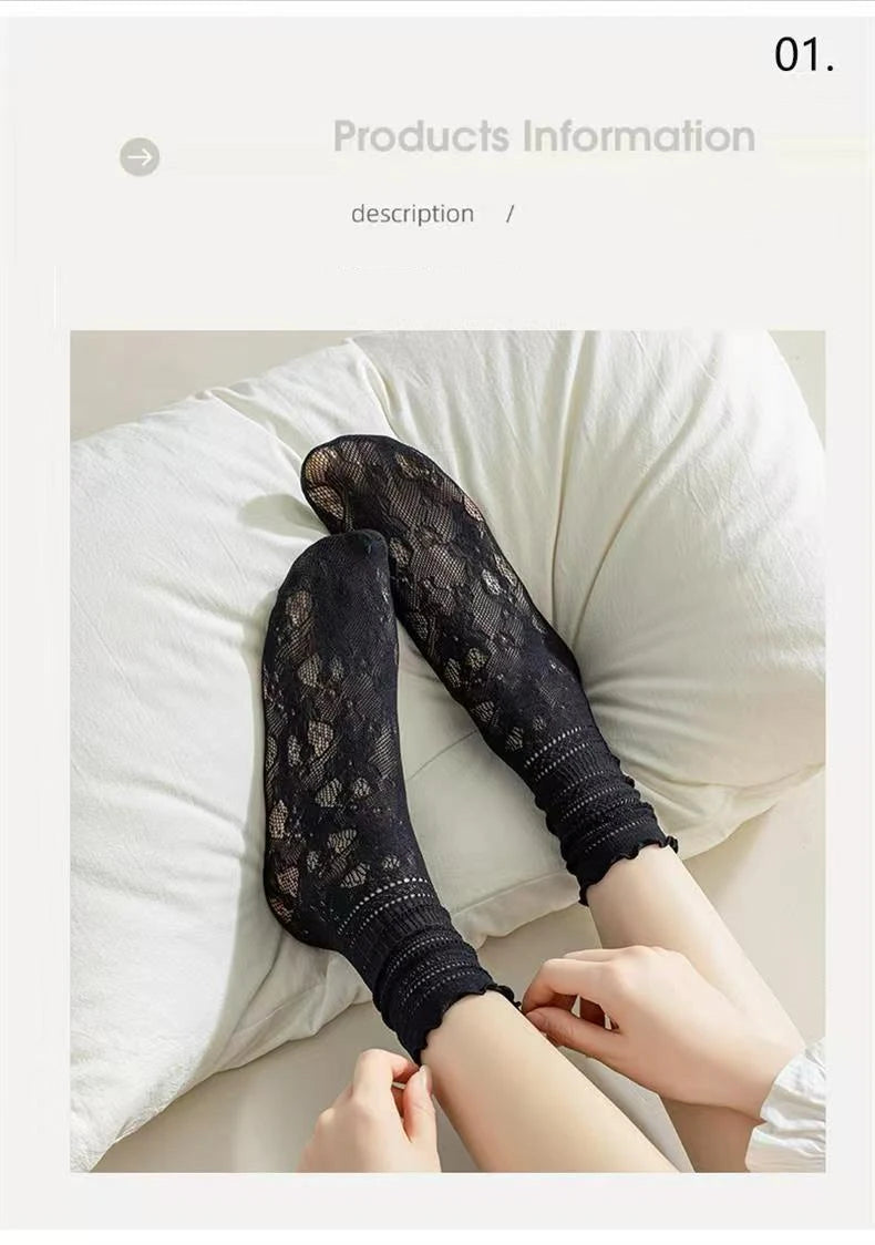 Lace Mesh Knit Ankle Socks Breathable Hollow Out Stockings - 17