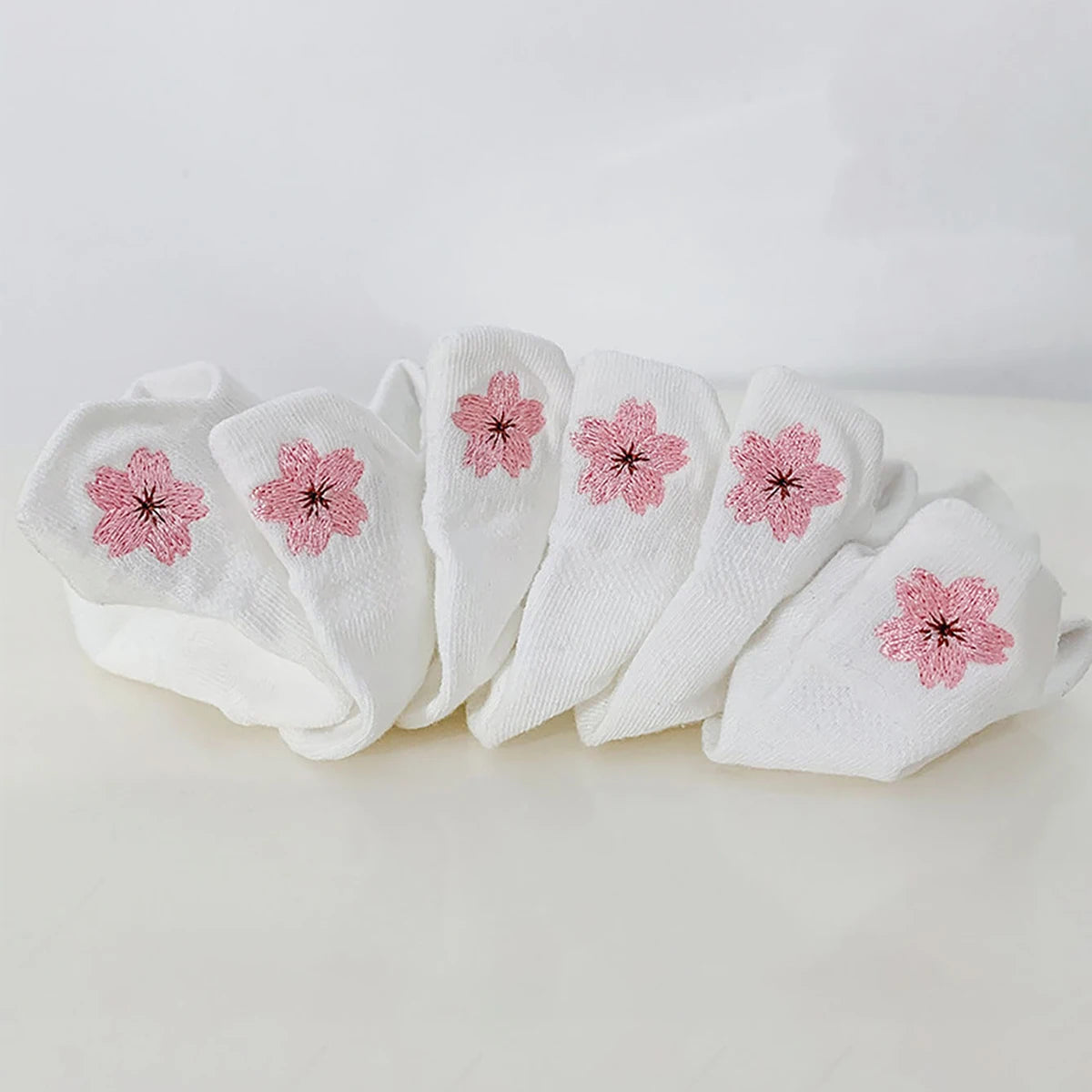 6 Pairs Polyester Ankle Socks with Floral Embroidery