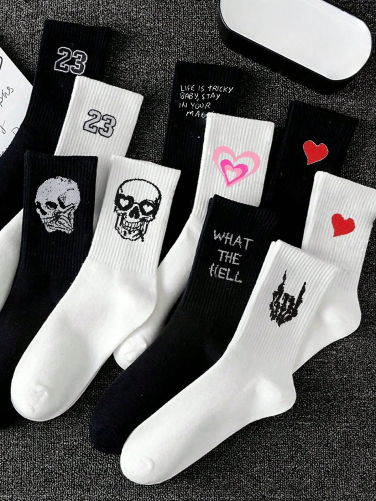 Polyester Elastane Crew Socks Graphic Casual Footwear - 7
