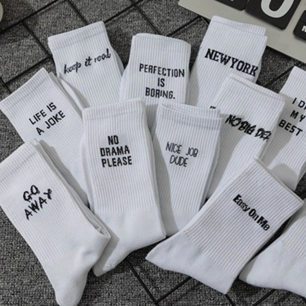 Polyester Elastane Blend Crew Socks With Letter Design