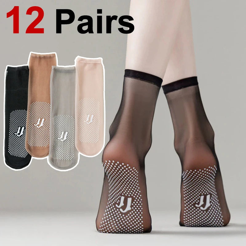12 Pairs Nylon Spandex Anti Slip Invisible Silk Stockings