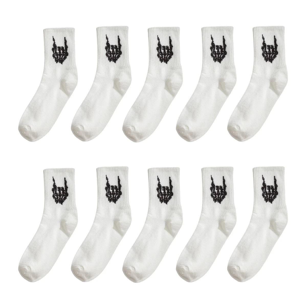 Polyester Elastane Skeleton Hand Print Crew Socks - 10
