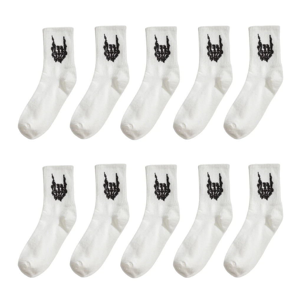 Polyester Elastane Skeleton Hand Print Crew Socks