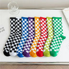 Cotton Blend Plaid Pattern Mid Tube Unisex Socks