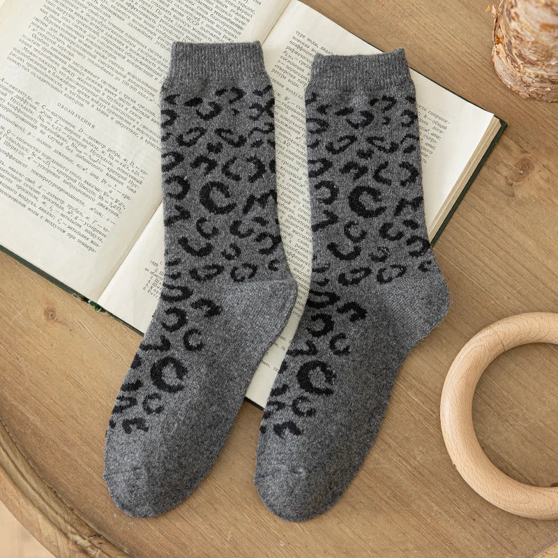 Leopard Print Wool Mid Calf Socks - 24