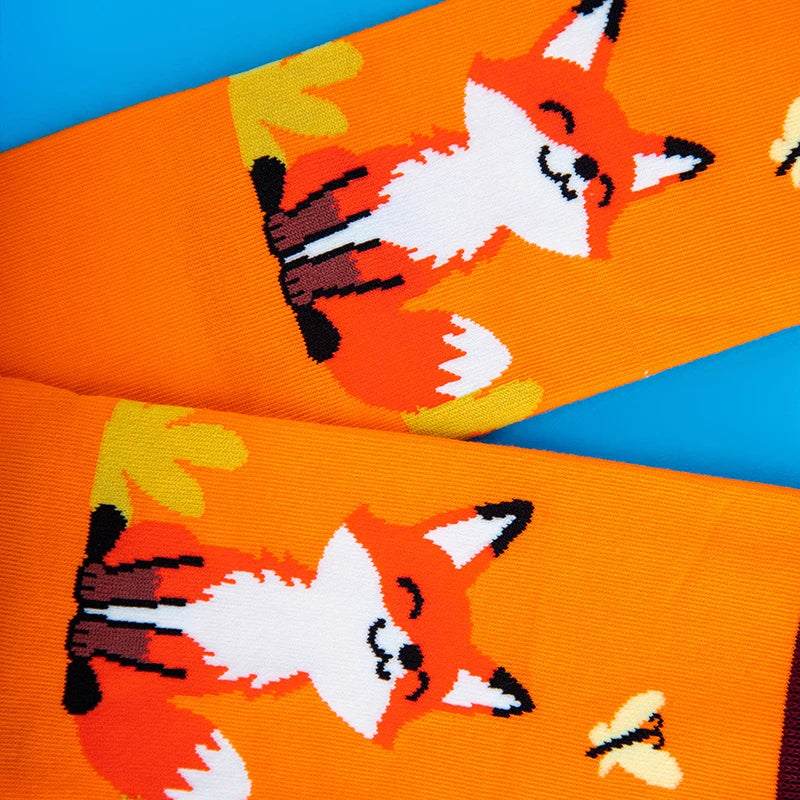 Cotton Blend Smiling Fox Pattern Mid Calf Socks - 5