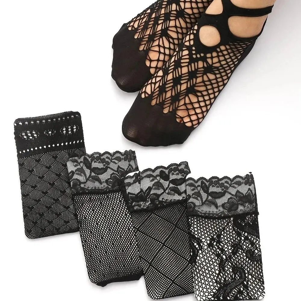 Polyester Elastane Mesh Lace Ankle Socks 5 Pairs - 2