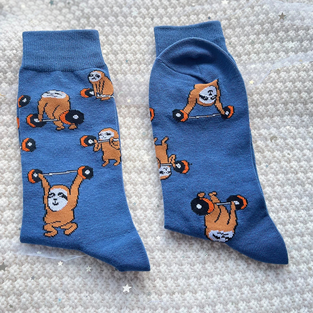 Cotton Blend Mid Calf Sloth Weightlifting Socks