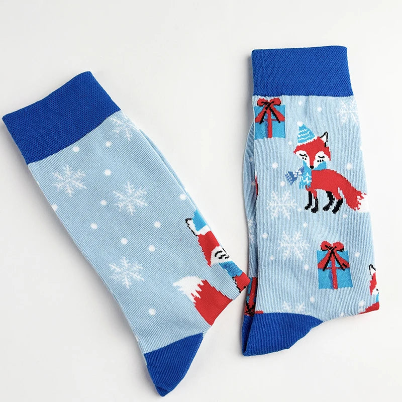 Cotton Blend Mid Calf Fox Pattern Casual Socks