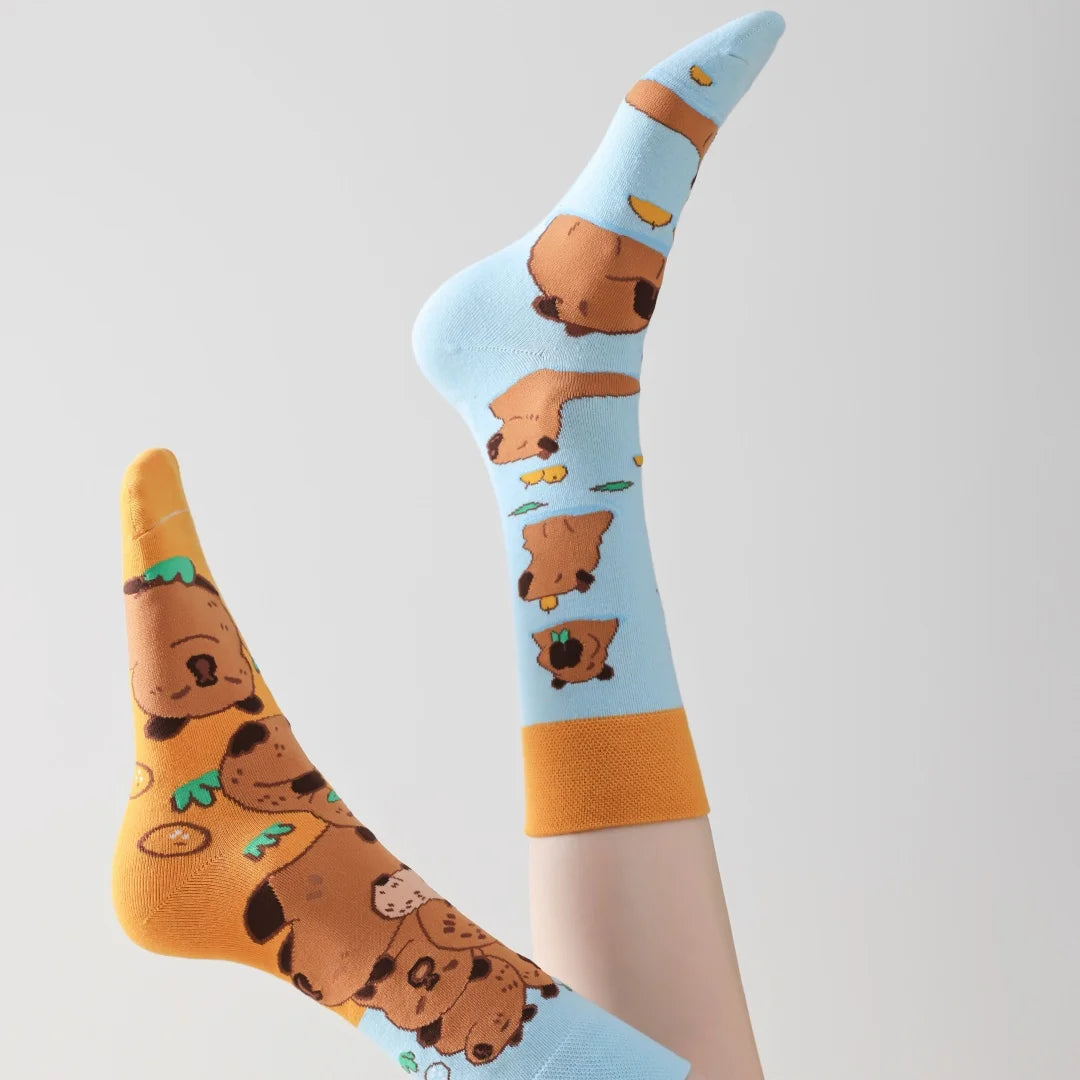 Cotton Blend Capybara Pattern Mid Calf Socks - 3