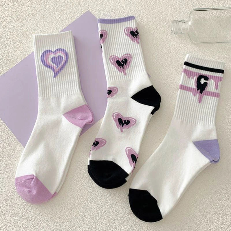 Polyester Elastane Heart Print Mid Tube Socks