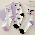 Polyester Elastane Heart Print Mid Tube Socks