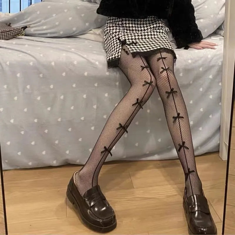 Elastane Polyamide Mesh Bowknot Fishnet Tights