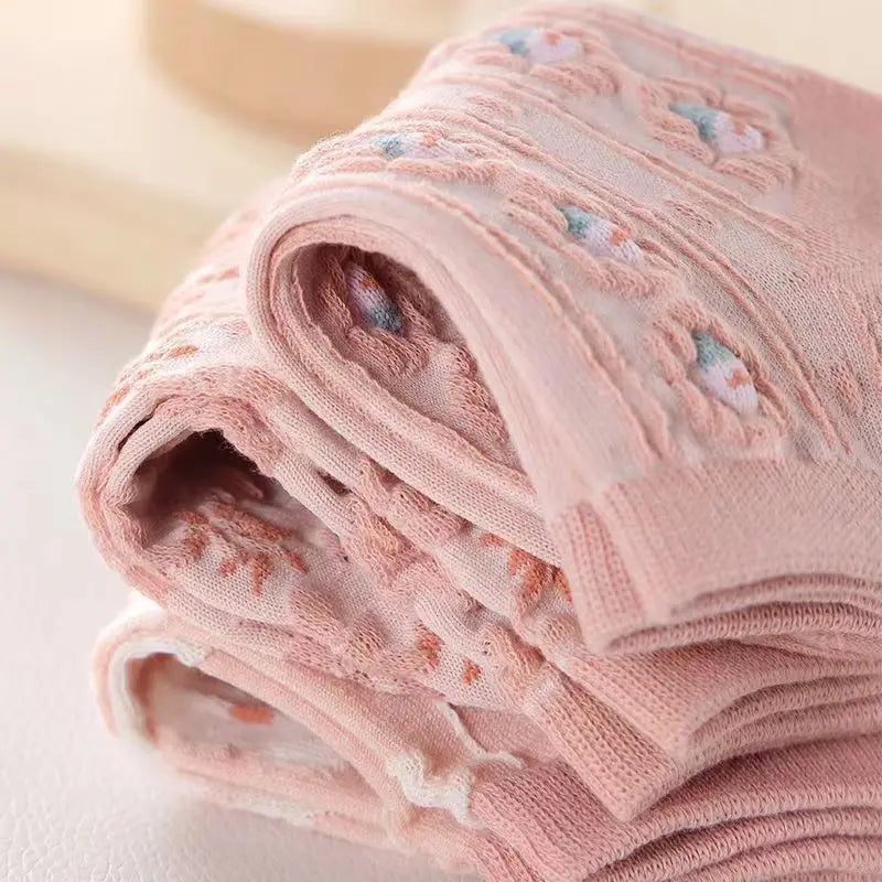 Floral Polyester Low Cut Ankle Socks For Women 5 Pairs - 6